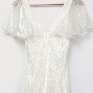 Lulu's Maximum Sparkle Flutter Sleeve Dress